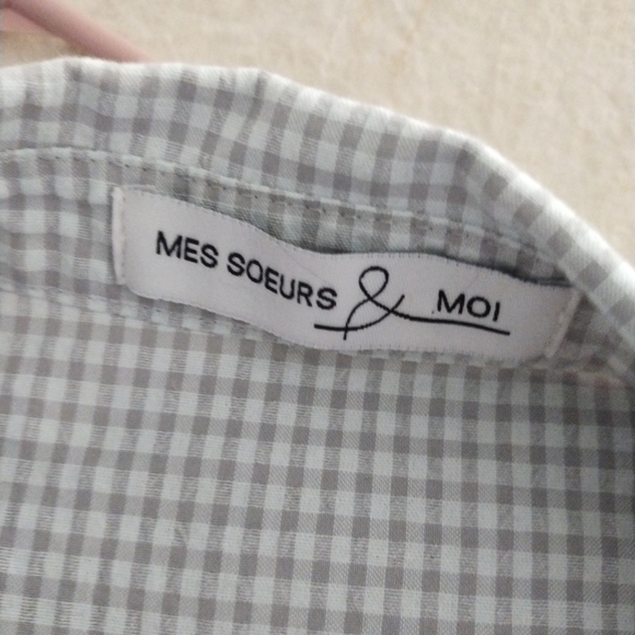 MES SOEURS & MOI Blue White Gingham Seersucker Cotton Blouse M - Picture 4 of 5
